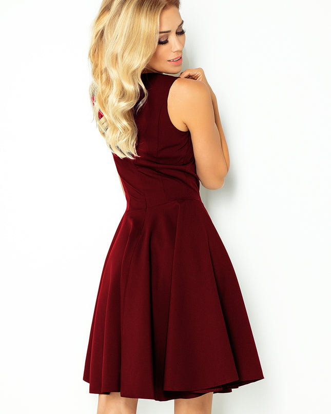 14549-4-114-11 Ausgestelltes Kleid - herzförmiger Ausschnitt - Burgunder Farbe-4