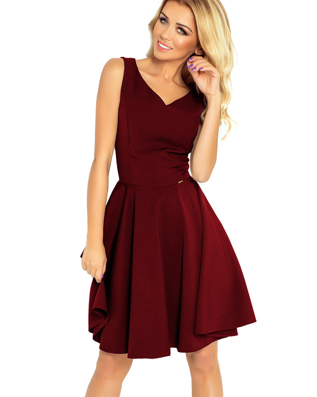 14549-5-114-11 Ausgestelltes Kleid - herzförmiger Ausschnitt - Burgunder Farbe-5