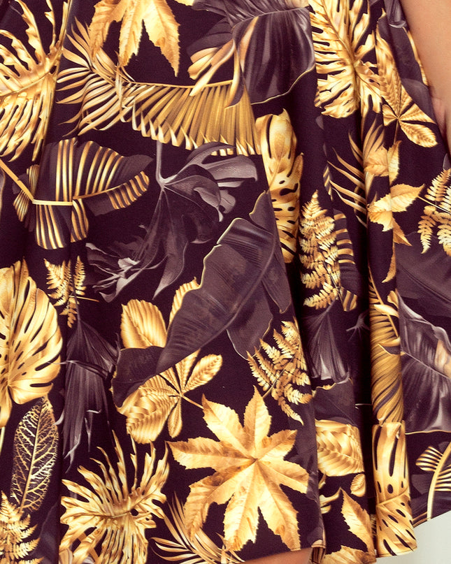 14749-5-114-13 Ausgestelltes Kleid - herzförmiger Ausschnitt - Goldene Blätter-5