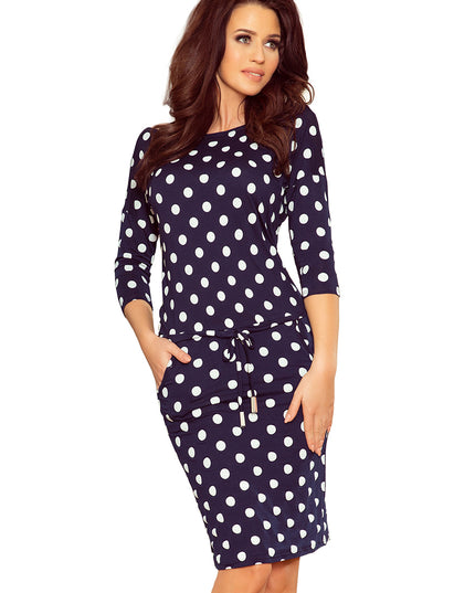 12990-5-13-101 Sportkleid mit Bindung und Taschen - dunkelblau + Tupfen-5