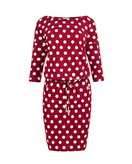 13654-8-13-111 Sportkleid mit Bindung und Taschen - Burgund + Tupfen-8