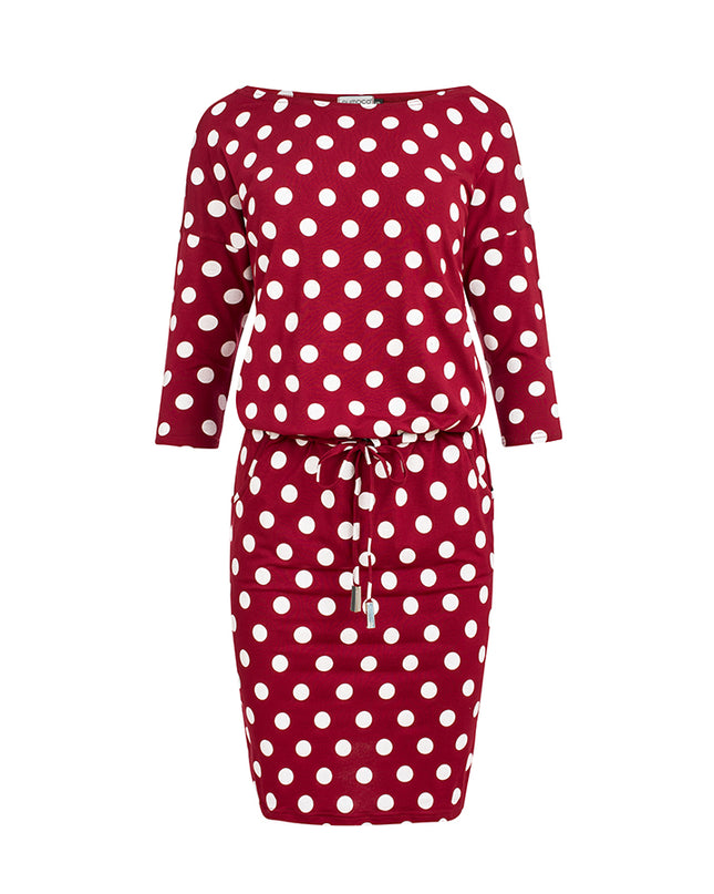 13654-8-13-111 Sportkleid mit Bindung und Taschen - Burgund + Tupfen-8