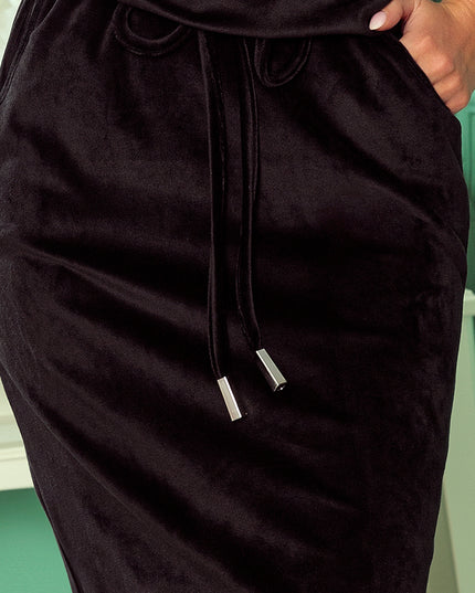 15324-5-13-129 Sportkleid mit Bindung und Taschen - Velours - schwarz-5