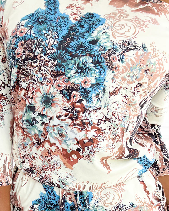 16723-6-13-146 Sportkleid mit Taschen - beige und blaue Blumen-6