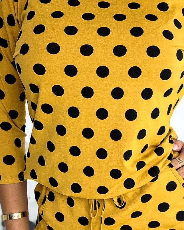 16871-5-13-152 Sportkleid mit Einfassung und Taschen - senf mit schwarzen Tupfen-5