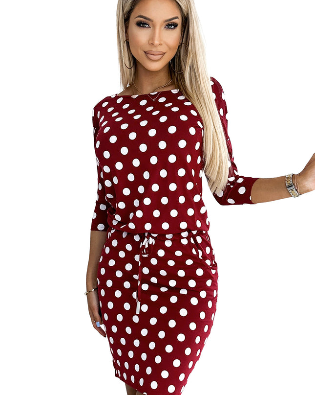 17974-7-13-156 Sportkleid mit Bindung und Taschen - Burgund + Tupfen-7