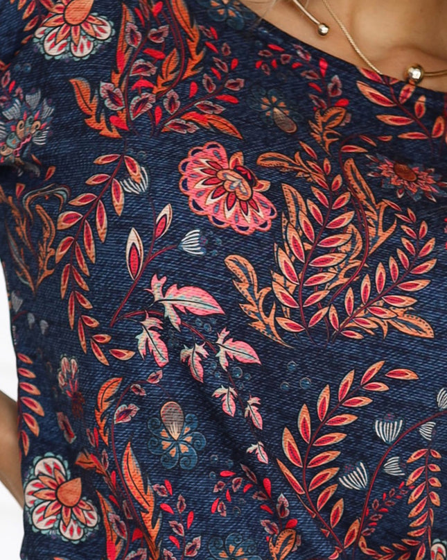 19640-5-13-163 Sportkleid mit Taschen - Blätter auf Jeans-5