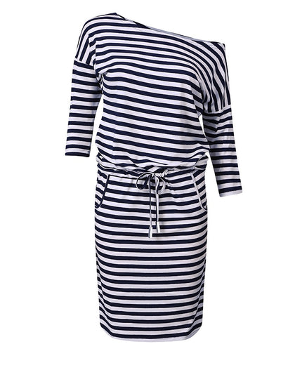 8198-6-Sportliches Kleid - Blauen Streifen 13-34-6