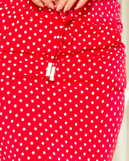12996-5-13-98 Sportkleid mit Bindung und Taschen - Rot + Tupfen-5