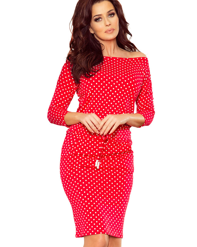 12996-6-13-98 Sportkleid mit Bindung und Taschen - Rot + Tupfen-6