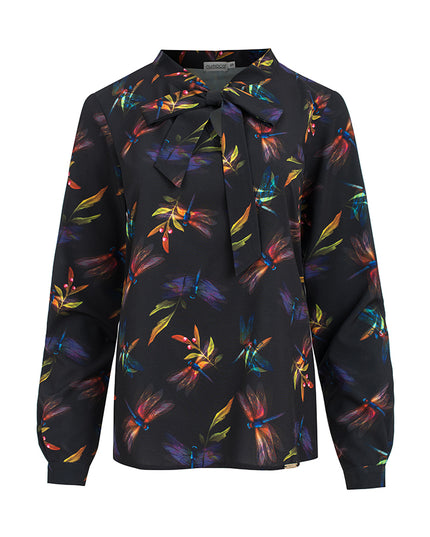 12201-7-140-10 Bluse mit Bindung - dunkelblau + bunte Libellen-7