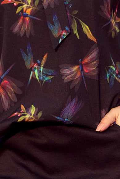 12201-6-140-10 Bluse mit Bindung - dunkelblau + bunte Libellen-6