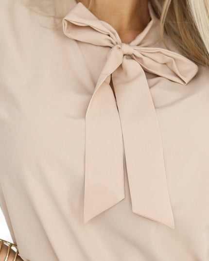 19891-8-Businessbluse mit langen Ärmeln und Bindebändern vorne - beige-8
