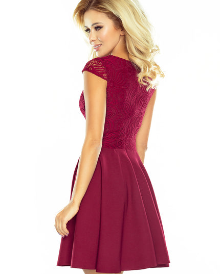 11344-4-Kleid MARTA mit Spitze - Burgunder Farbe 157-3-4