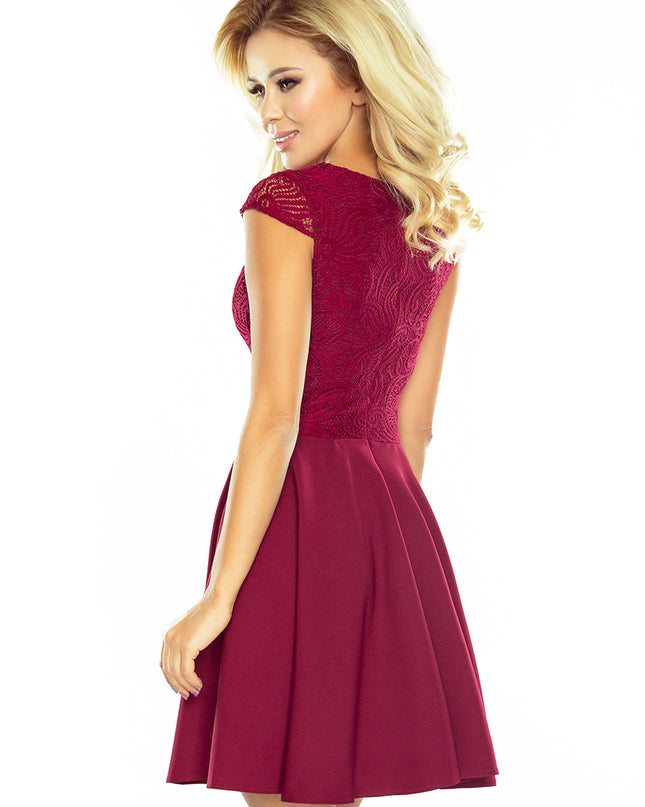 11344-4-Kleid MARTA mit Spitze - Burgunder Farbe 157-3-4