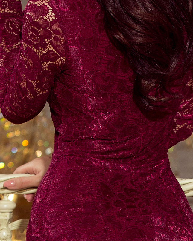 12238-5-170-5 Spitzenkleid mit Ausschnitt - Burgunder Farbe-5