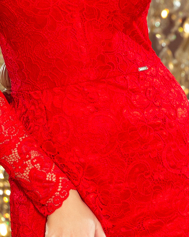 12803-6-170-6 Spitzenkleid mit Ausschnitt - Rot-6