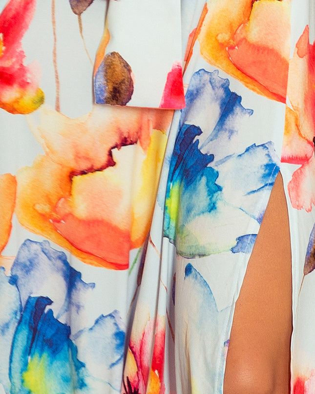 11813-6-194-1 Langes Kleid mit Rüschen - bunt gemalte Blumen-6