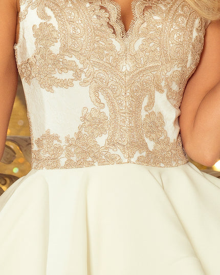 11912-6-200-1 CHARLOTTE - Exklusives Kleid mit Spitzen-Ausschnitt - gold / beige + ecru-6