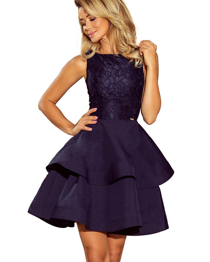 12270-5-205-3 LAURA ausgestelltes Kleid mit Spitze - dunkelblau-5
