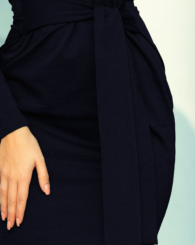 15074-6-209-4 Kleid mit einem breiten, gebundenen Gürtel - dunkelblau-6