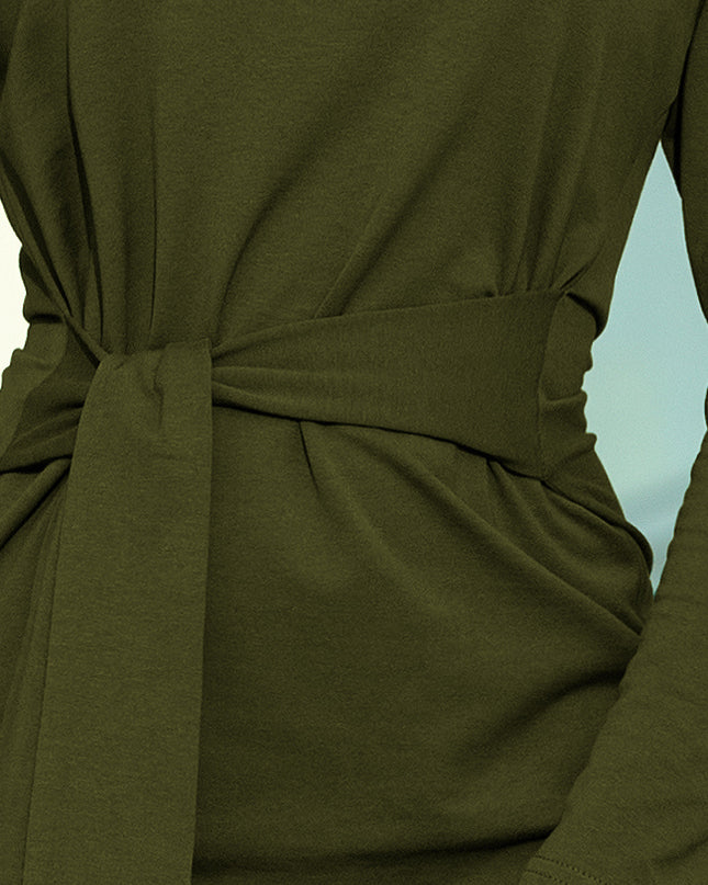 12575-6-209-5 Kleid mit einem breiten, gebundenen Gürtel - KHAKI-6
