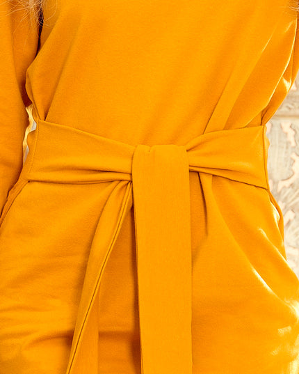 14691-7-209-8 Kleid mit einem breiten, gebundenen Gürtel - Senf-7