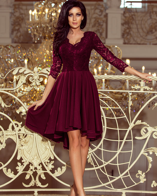 15785-3-210-13 NICOLLE - Kleid mit längerem Rücken mit Spitzenausschnitt - Pflaume-3