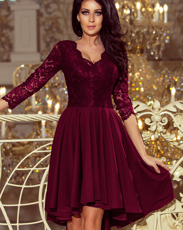 15785-1-210-13 NICOLLE - Kleid mit längerem Rücken mit Spitzenausschnitt - Pflaume-1