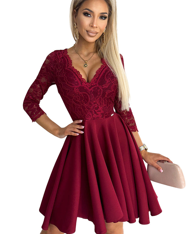17208-7-210-15 NICOLLE Kleid mit längerem Rücken und Ausschnitt - Burgunderfarbe-7