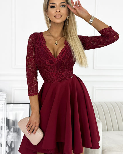 17208-5-210-15 NICOLLE Kleid mit längerem Rücken und Ausschnitt - Burgunderfarbe-5