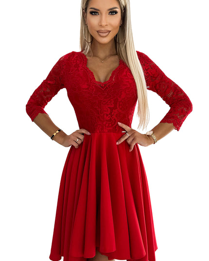 18674-6-210-16 NICOLLE - Kleid mit Spitzenausschnitt und längerem Rücken - rot-6