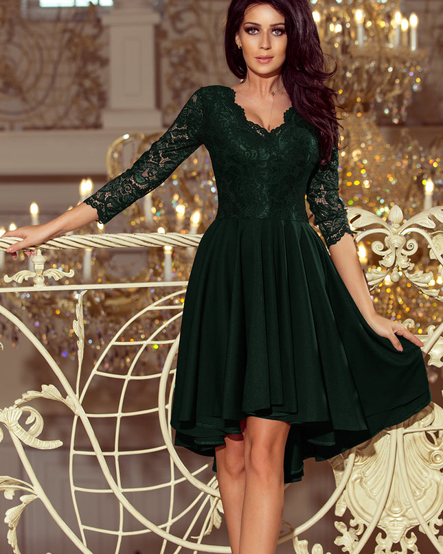 13370-1-210-3 NICOLLE - Kleid mit längerem Rücken mit Spitzenausschnitt - dunkelgrün-1