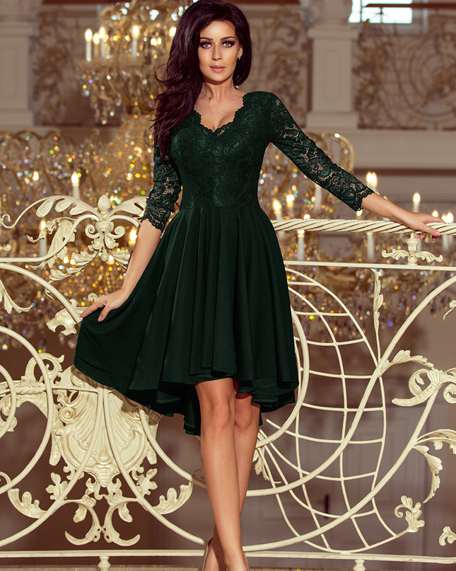 13370-3-210-3 NICOLLE - Kleid mit längerem Rücken mit Spitzenausschnitt - dunkelgrün-3