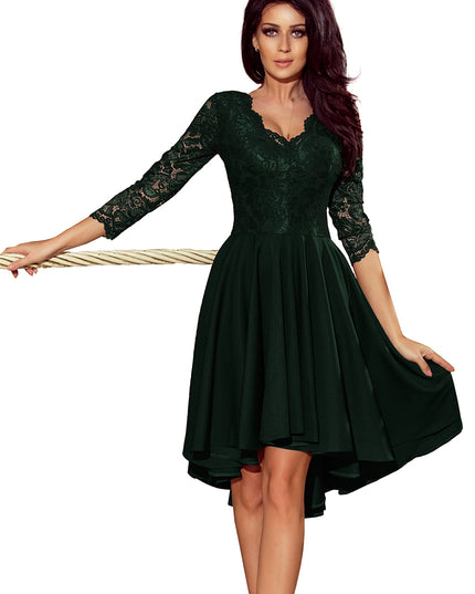 13370-5-210-3 NICOLLE - Kleid mit längerem Rücken mit Spitzenausschnitt - dunkelgrün-5