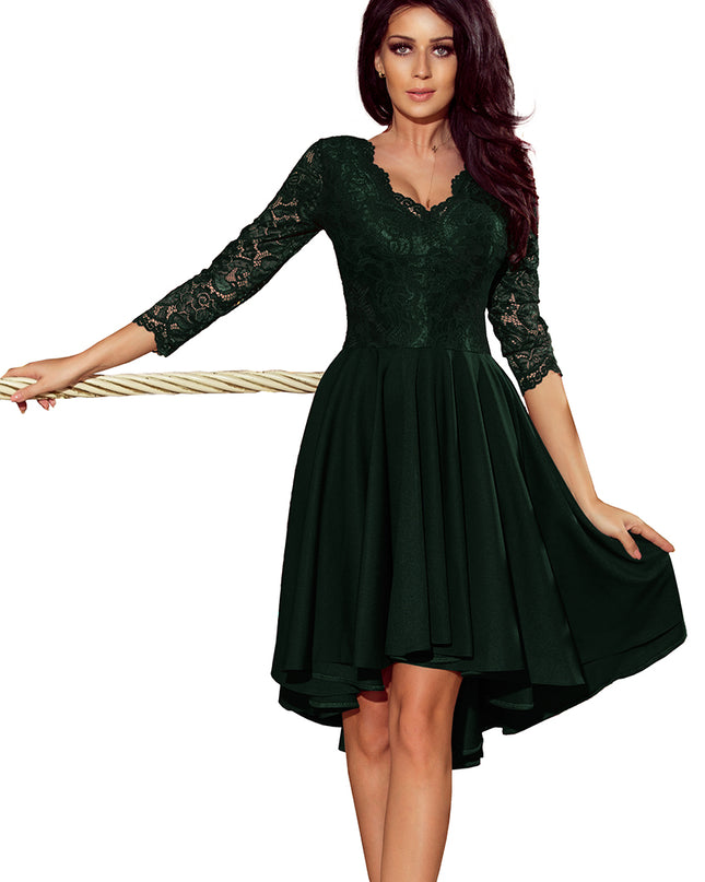 13370-5-210-3 NICOLLE - Kleid mit längerem Rücken mit Spitzenausschnitt - dunkelgrün-5