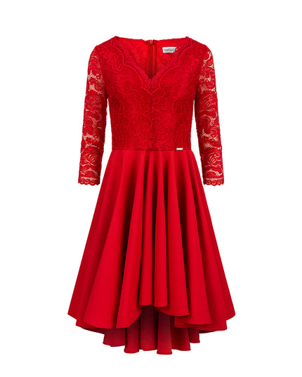 13764-7-210-6 NICOLLE - Kleid mit längerem Rücken mit Spitzenausschnitt - Rot-7