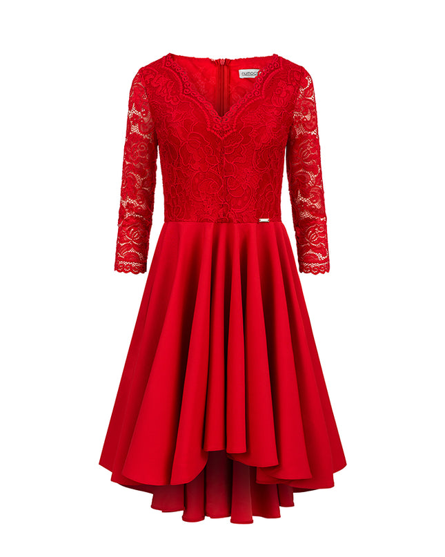 13764-7-210-6 NICOLLE - Kleid mit längerem Rücken mit Spitzenausschnitt - Rot-7
