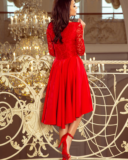 13764-2-210-6 NICOLLE - Kleid mit längerem Rücken mit Spitzenausschnitt - Rot-2
