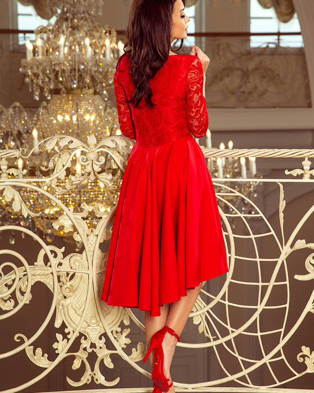 13764-2-210-6 NICOLLE - Kleid mit längerem Rücken mit Spitzenausschnitt - Rot-2