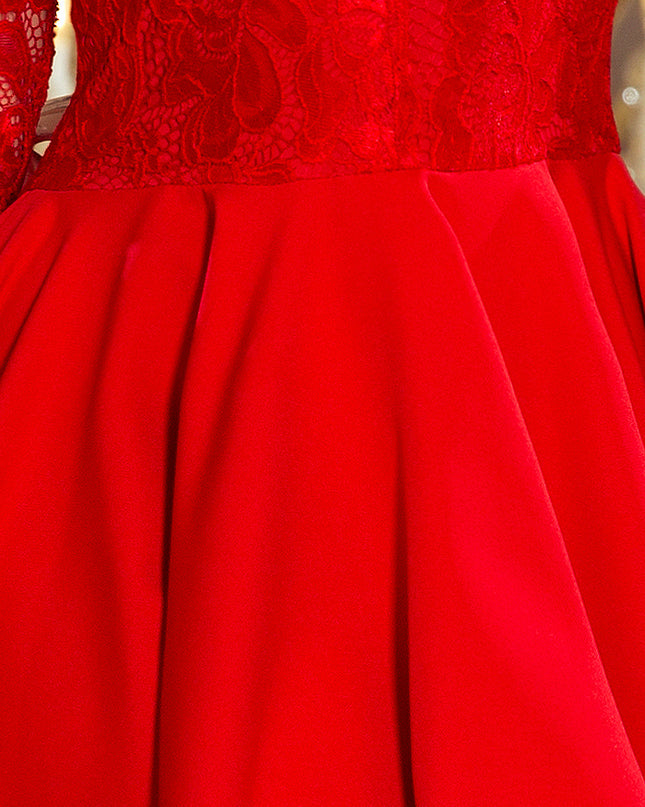 13764-6-210-6 NICOLLE - Kleid mit längerem Rücken mit Spitzenausschnitt - Rot-6