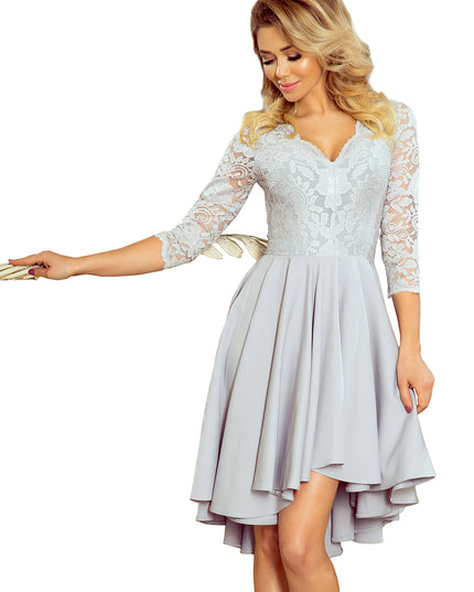 12883-5-210-9 NICOLLE - Kleid mit längerem Rücken mit Spitzenausschnitt - Grau-5