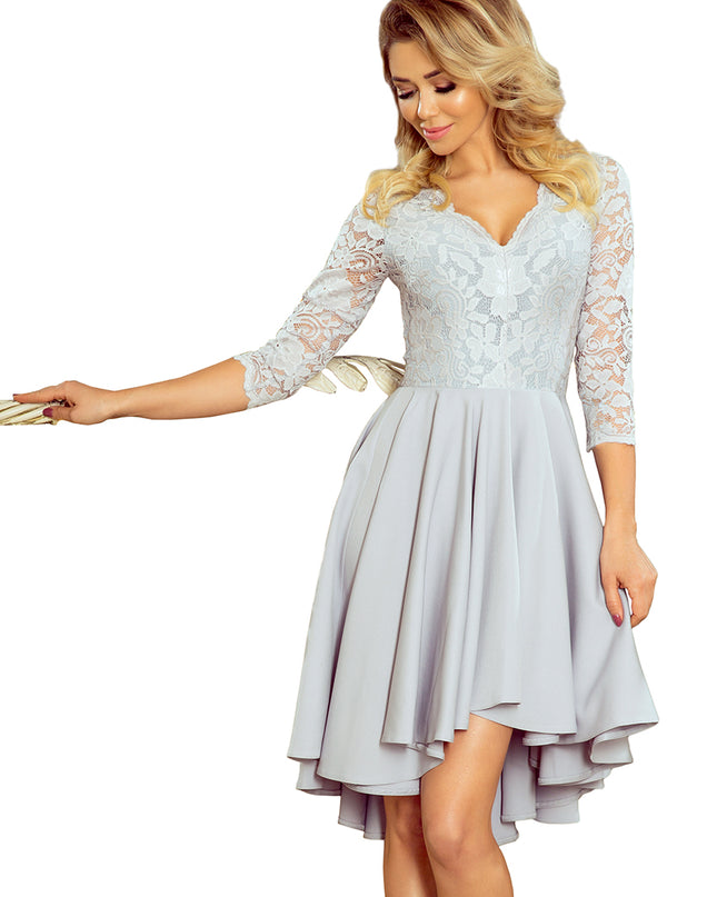12883-5-210-9 NICOLLE - Kleid mit längerem Rücken mit Spitzenausschnitt - Grau-5