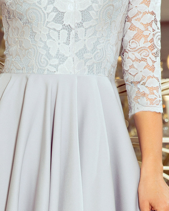 12883-6-210-9 NICOLLE - Kleid mit längerem Rücken mit Spitzenausschnitt - Grau-6