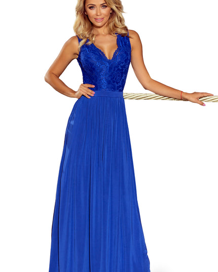 12216-6-211-3 LEA langes Kleid mit Spitzen-Ausschnitt - blau-6