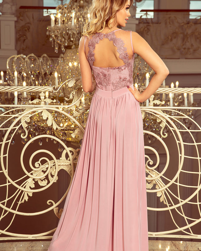 13385-2-215-5 LEA langes ärmelloses Kleid mit aufgesticktem Dekolleté - TAUPE-2