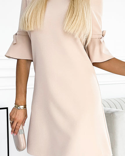 17754-5-217-7 NEVA Trapezförmiges Kleid mit ausgestellten Ärmeln - beige-5