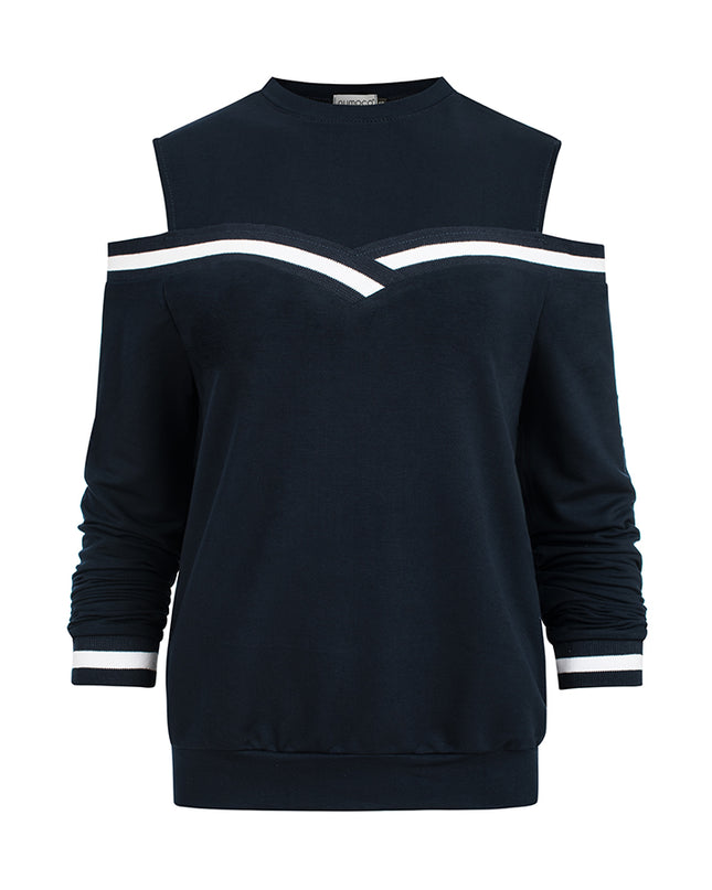 12873-8-223-1 Bequeme Sweatshirt mit nackte Schultern - Marineblau-8