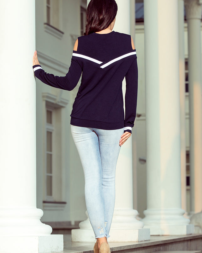 12873-2-223-1 Bequeme Sweatshirt mit nackte Schultern - Marineblau-2