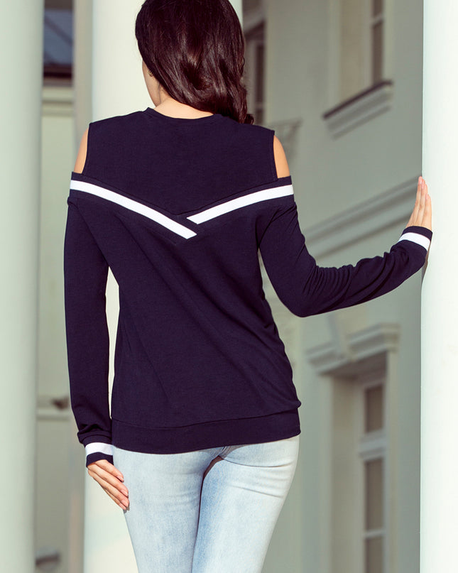 12873-4-223-1 Bequeme Sweatshirt mit nackte Schultern - Marineblau-4